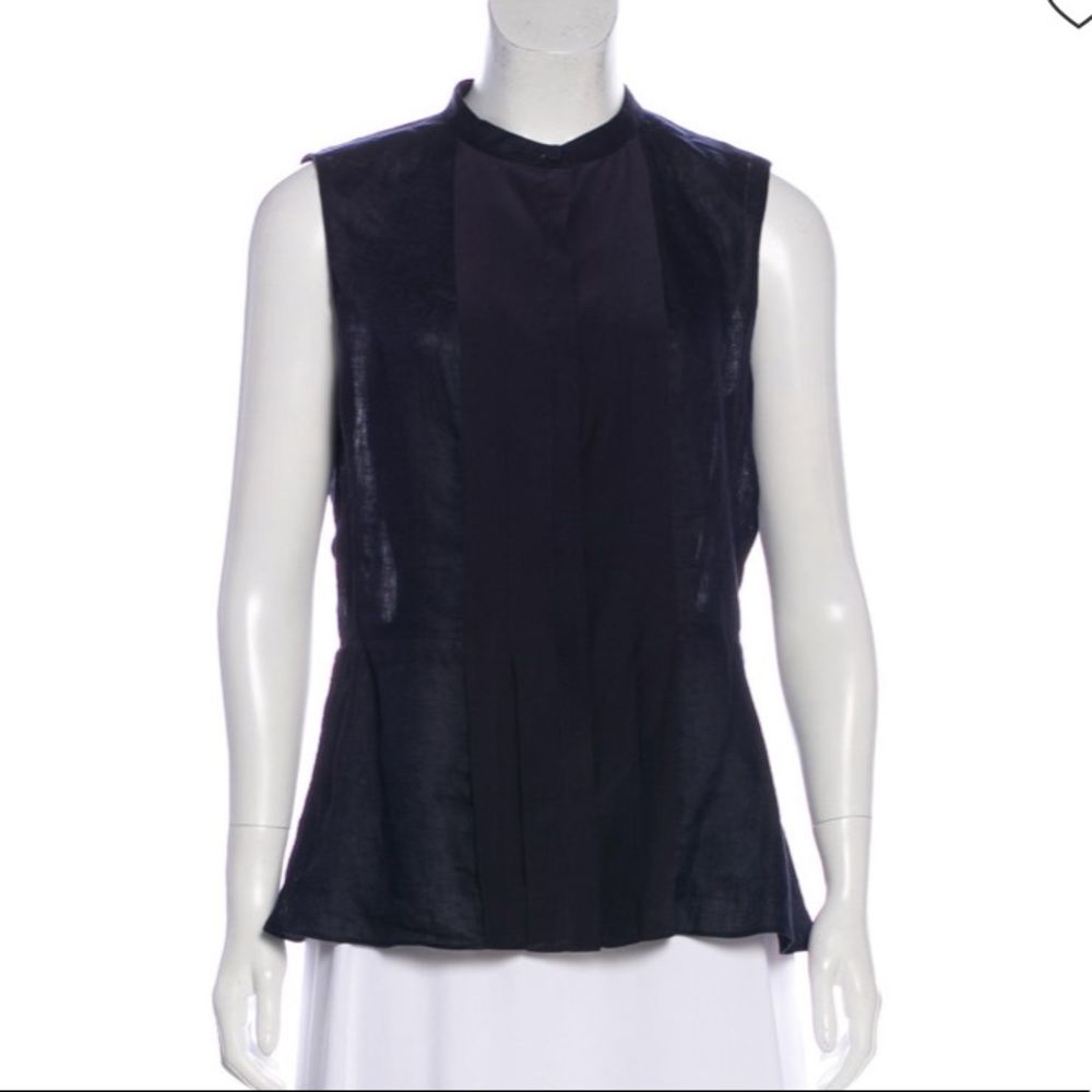Tory Burch navy peplum linen/silk button down top